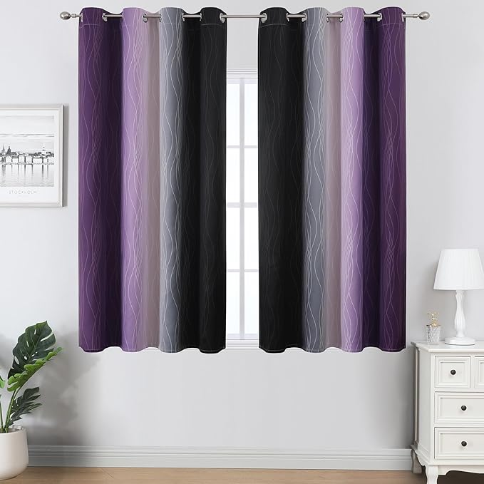 Estelar Textiler Black and Purple Ombre Blackout Curtains 45 Inch Length 2 - Image 2