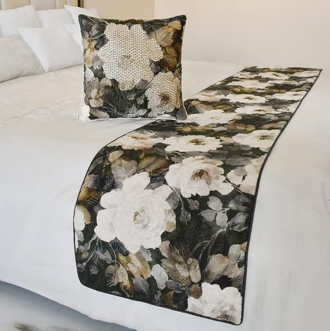 The HomeCentric King/Queen/Twin Gray & Brown Designer Full 68"x18" Bed Runner by TheHomeCentric
