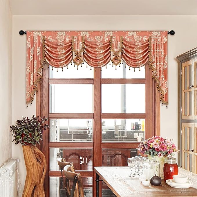 ELKCA Golden Jacquard Swag Waterfall Valance - Image 7