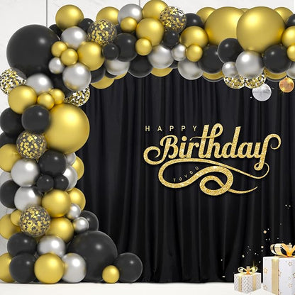 Black Backdrop Curtain for Party, Halloween Backdrop Rod Pocket Photo Drapes Panels Fabric Curtain Backdrop Black Birthday Party Decor for Boys Teens Men,5ft x 8ft, 2 Panels
