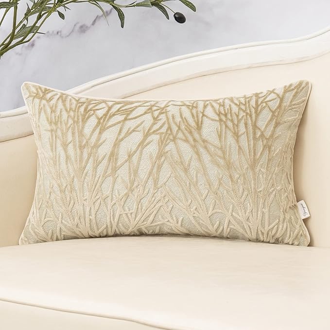 Yangest Beige Throw Pillow Cover Velvet Cushion Cover Branches Rectangular by Yangest