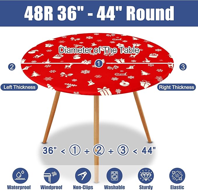 Round Spandex Christmas Tablecloth, Elastic Fitted Waterproof Tablecloths - Image 8