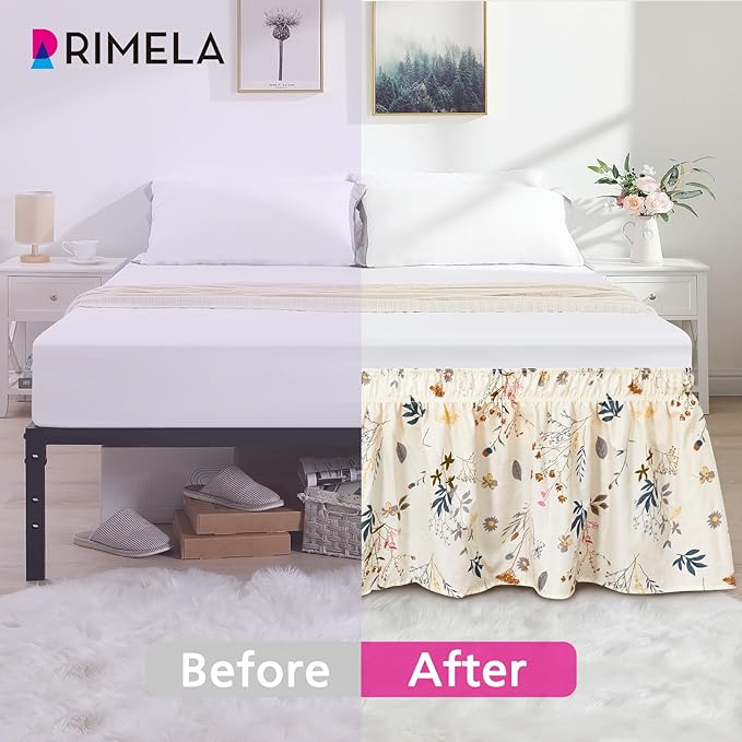 RIMELA Cream Balloon Bed Skirt Queen Size 15 Inch Drop, Elastic Bed Skirting - Image 6