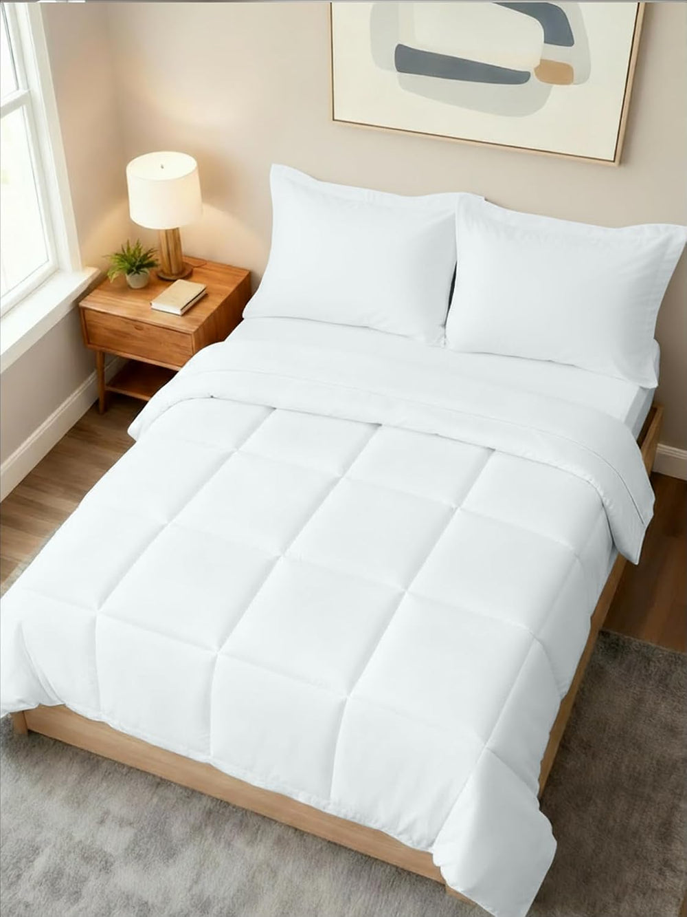 Full Comforter Set - White Bedding for All Seasons - Soft 3 Piece Bed Set