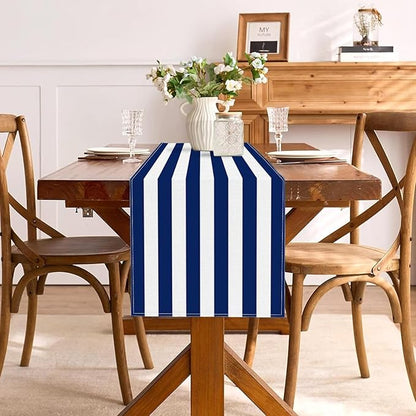 Navy Blue and White Striped Table Runner Nautical Theme Birthday Party - Image 4