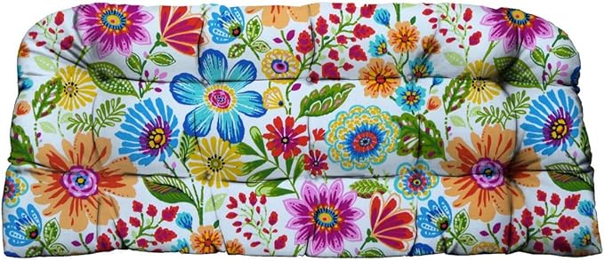 RSH DECOR: Tufted Wicker Loveseat Cushion | 41” x 19" | All-Weather Spun Fabric by RSHDECOR