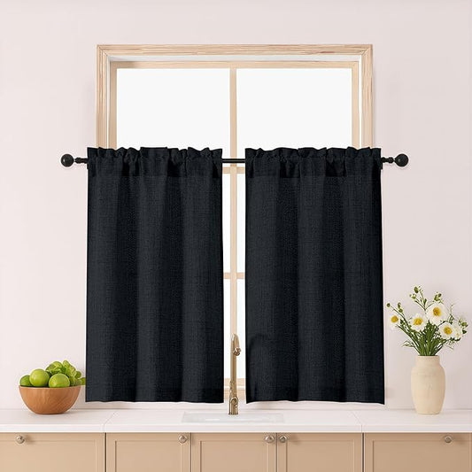 Gwine Black Kitchen Curtains 36 Inch Length 2 Panels, Light Filtering Textured by Gwine
