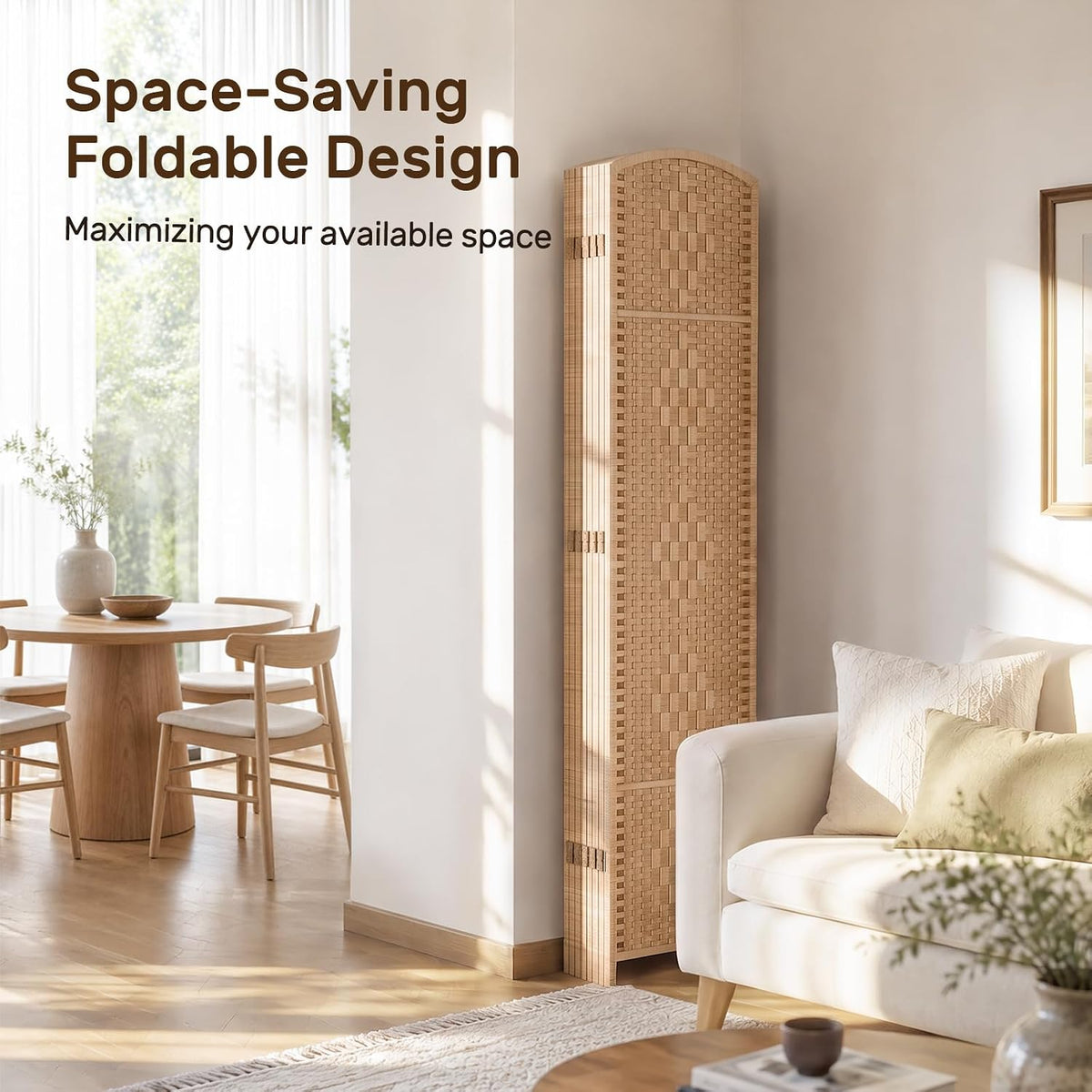 teakmama room divider,folding privacy screen,3 panel wall divider,natural, package contents