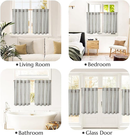 jinchan Striped Linen Kitchen Curtains 24 Inches Tier Curtains Farmhouse Modern - Image 4
