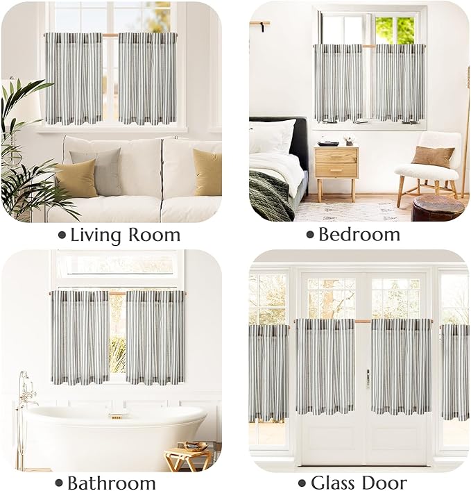 jinchan Striped Linen Kitchen Curtains 54 Inches Short Curtains Farmhouse - Image 3