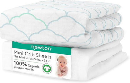 Newton Baby MINI CRIB Fitted Sheets | Organic Muslin Cotton, Breathable Soft by newton