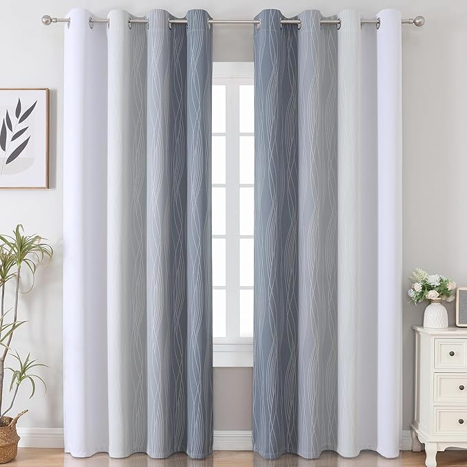 Estelar Textiler Grey and Greyish White Gradient Blackout Curtains 102 Inches - Image 2