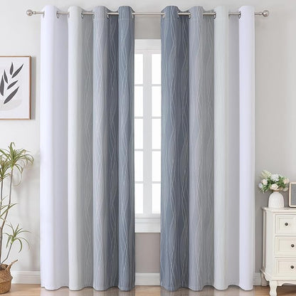 Estelar Textiler Grey and Greyish White Gradient Blackout Curtains 102 Inches - Image 2
