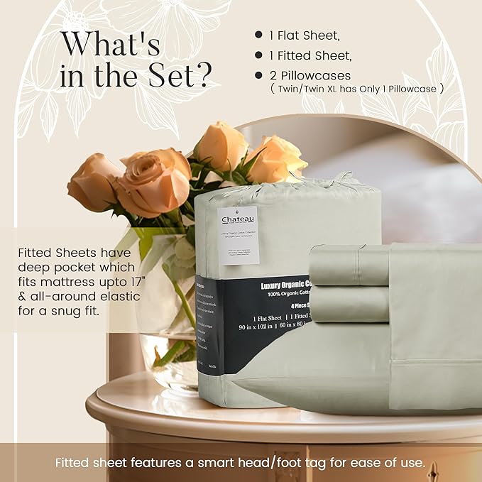 King Bed Sheets Deep Pocket King Sheet Set, 300 Thread Count Long Staple Fully - Image 6