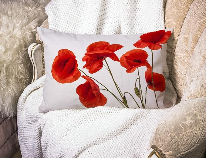 Solekla Poppy Flowers Farmhouse Pillow Covers 12x20 Inch, Home Decorative Throw - Image 3