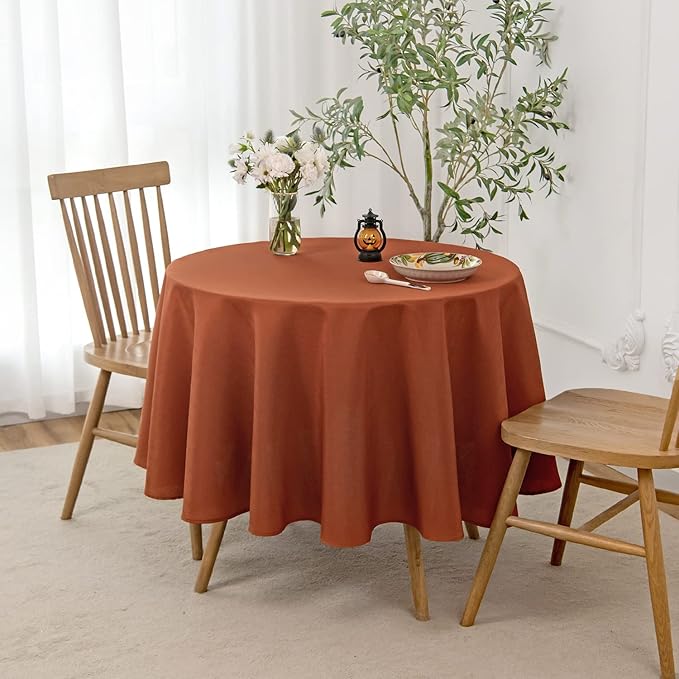 maxmill Round Slubby Textured Tablecloth Spill-Proof Wrinkle Free Soft Jacquard - Image 2