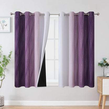 Estelar Textiler Purple and Greyish White Blackout Curtains 54 Inch Length by ESTELARTEXTILER