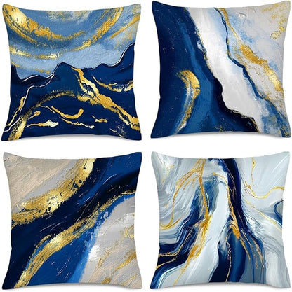 Navy Blue and Gold Throw Pillow Covers 18x18 Inches Set of 4, Modern Decorative by Unknown