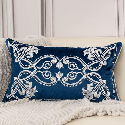 Aeckself European Floral Pillow Cover 12x20 Inch, Luxury Velvet Embroidered by AECKSELF