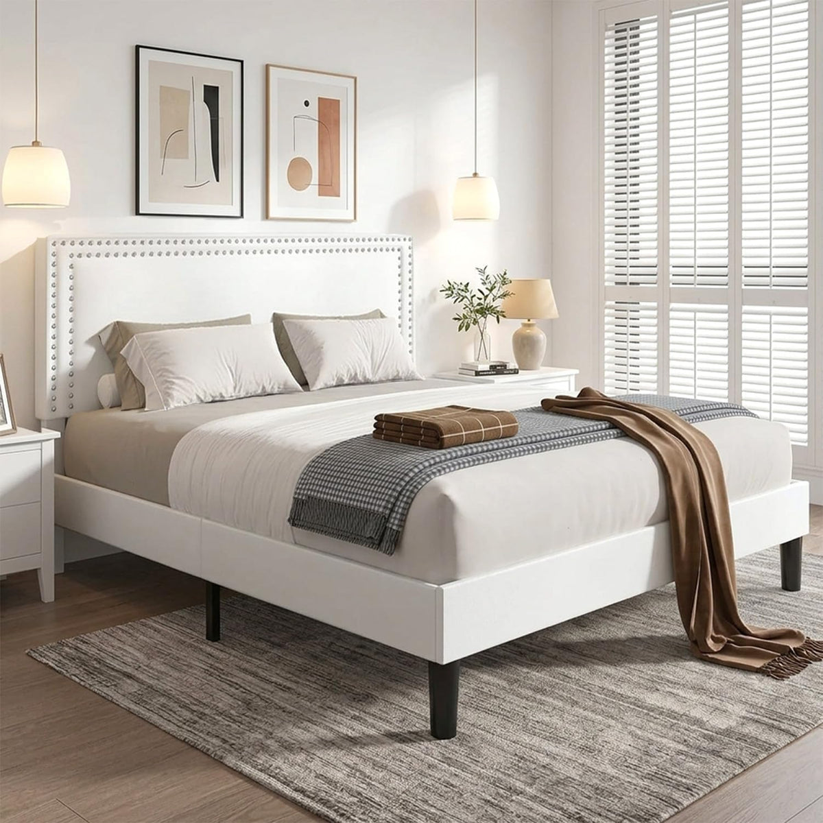 vecelo queen size platform bed frame with height, main product view