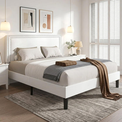 vecelo queen size platform bed frame with height, main product view