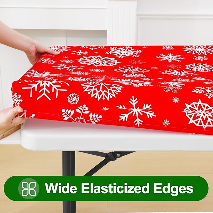 Smiry Plastic Christmas Tablecloth, Snowflake Waterproof Elastic Fitted Table - Image 2