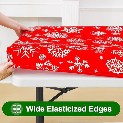 Smiry Plastic Christmas Tablecloth, Snowflake Waterproof Elastic Fitted Table - Image 2