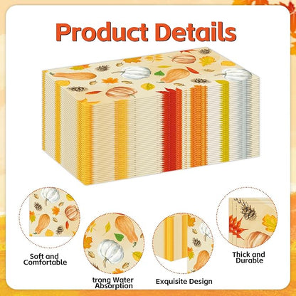 100 PCS Fall Paper Napkins 3-Ply, Disposable Pumpkin Maple Leaves Bathroom - Image 3