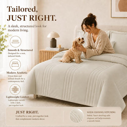 cozylux queen comforter set beige - 7 pieces, side view