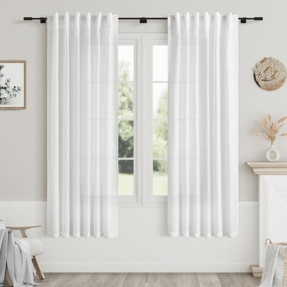 White Linen Curtains 63 Inches Long by Nanspring