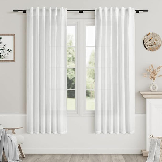 White Linen Curtains 63 Inches Long by Nanspring