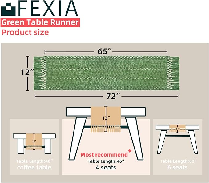 FEXIA Green Table Runner with Tassels - Image 2
