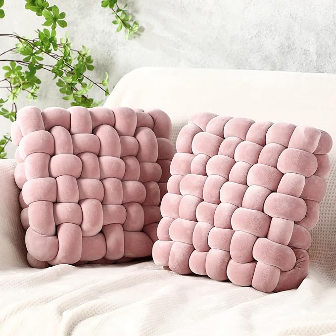 Wenqik 2 Pcs Knot Pillows Square Knotted Plush Throws Soft Accent Pillows by Wenqik