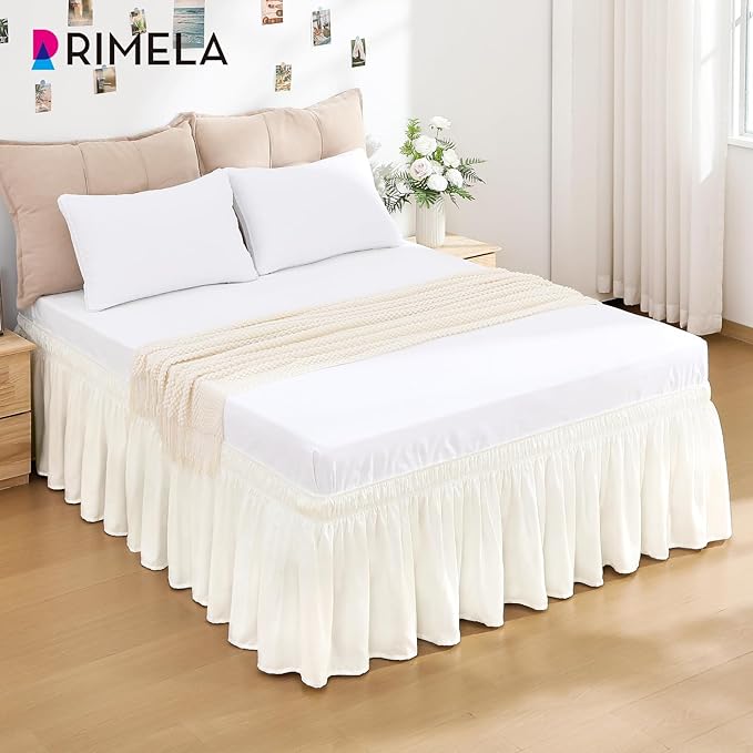 RIMELA Cream White Bed Skirt King Size 18 Inch Drop, Wrap Around Elastic - Image 9