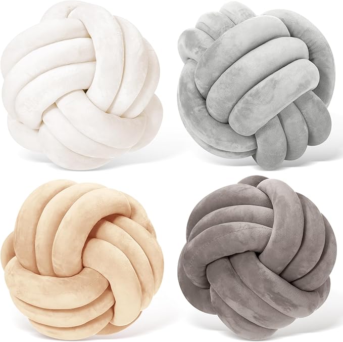 Yerliker 4 Pcs Knot Pillow Ball, 8.7 Inches Soft Home Decorative Round Throw by Yerliker