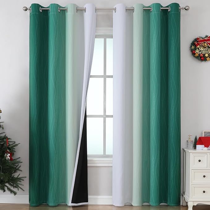 Estelar Textiler Green and Greyish White Gradient Blackout Curtains by ESTELARTEXTILER