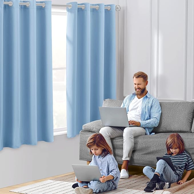 HOMEIDEAS Blackout Curtains for Bedroom 52 X 63 Inch 2 Panels Baby Blue Room - Image 2