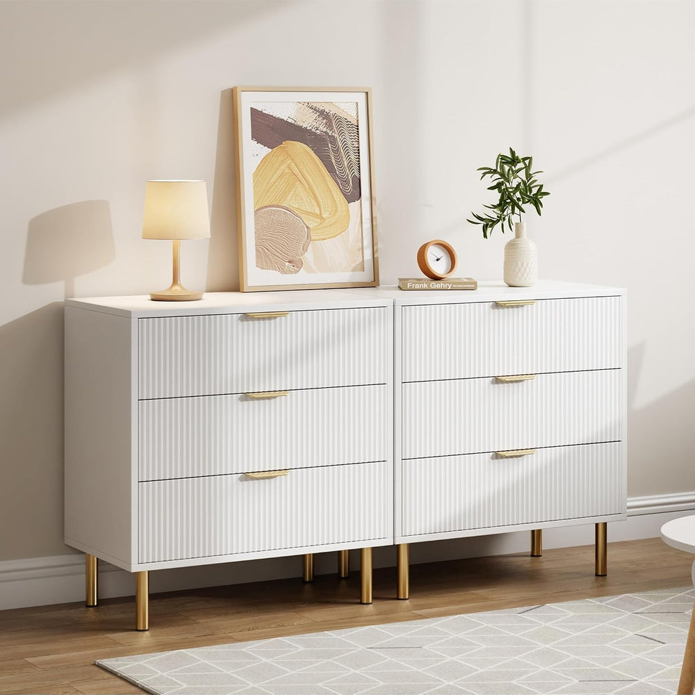 GarveeHome Fluted 3 Drawer Dresser for Bedroom, 30" Wooden Dressers