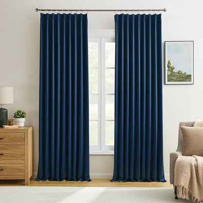 KEQIAOSUOCAI 2 PCs Navy Blue Pleat Wide Drapes by KEQIAOSUOCAI
