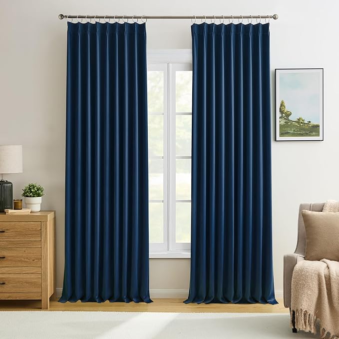KEQIAOSUOCAI 2 PCs Navy Blue Pleat Wide Drapes by KEQIAOSUOCAI