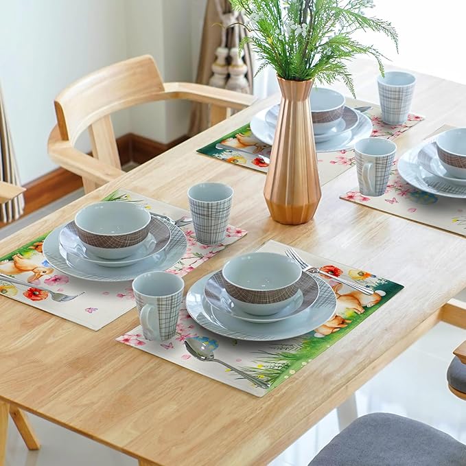 Giwawa Easter Placemats Set of 4 Spring Bunny Rabbits Flowers Place Mat 12x18 - Image 7