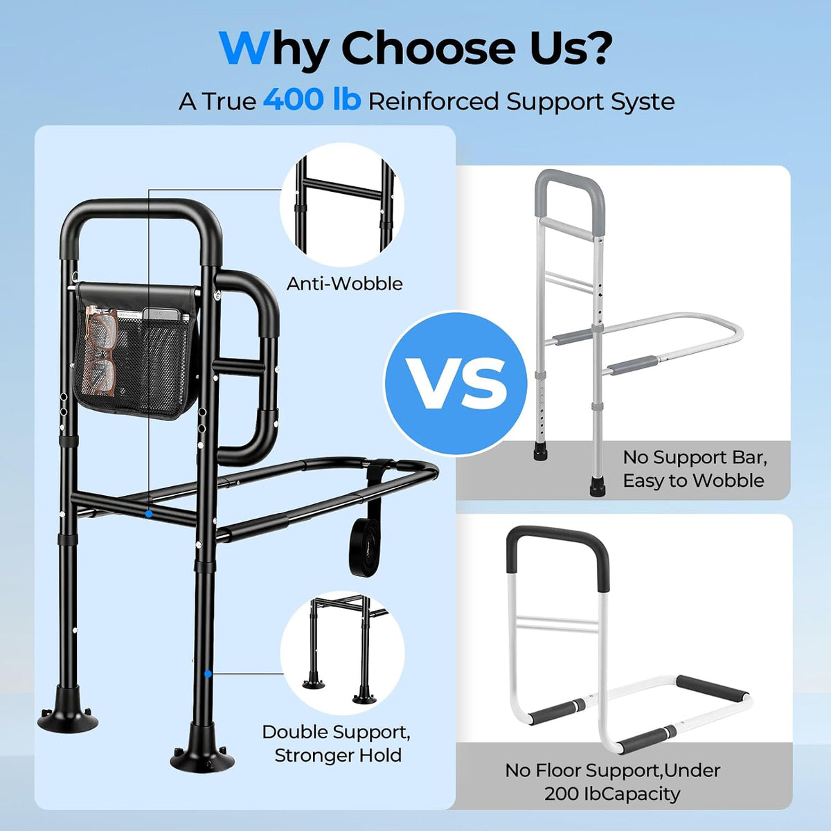 bed rails for elderly adults safety, astm tested, side view