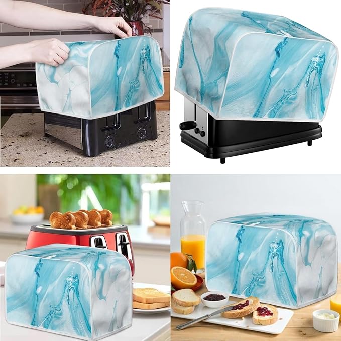 White Blue Marble Texture Pattern Appliance Covers Set Washable Kitchen Blender - Image 2