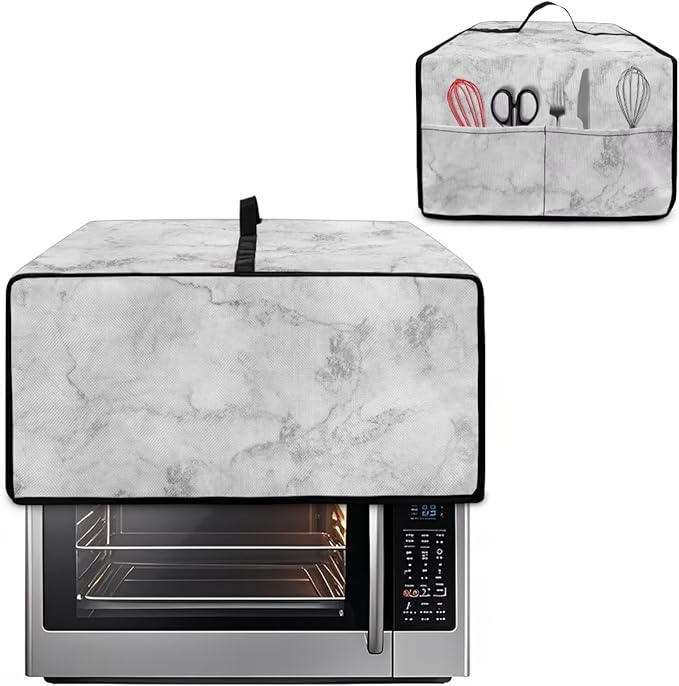 White Marble Texture Print Microwave Oven Dust Cover Polyester-Linen Fabric - Image 2