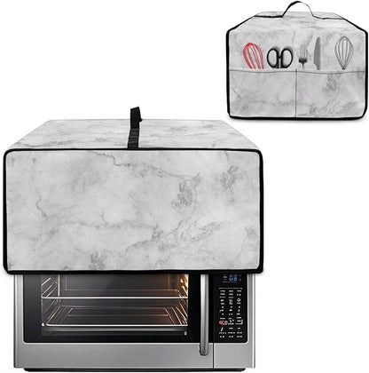 White Marble Texture Print Microwave Oven Dust Cover Polyester-Linen Fabric - Image 2