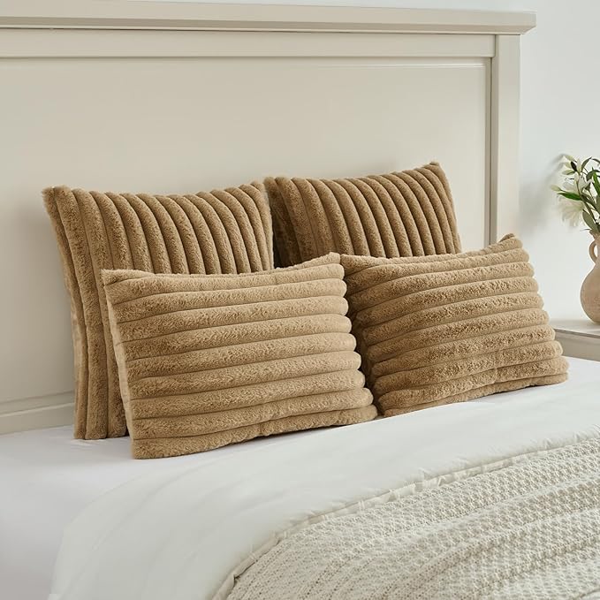 FUTEI Camel Throw Pillow Covers Set of 2, 20x20 Inch Striped Texture Cushion - Image 5