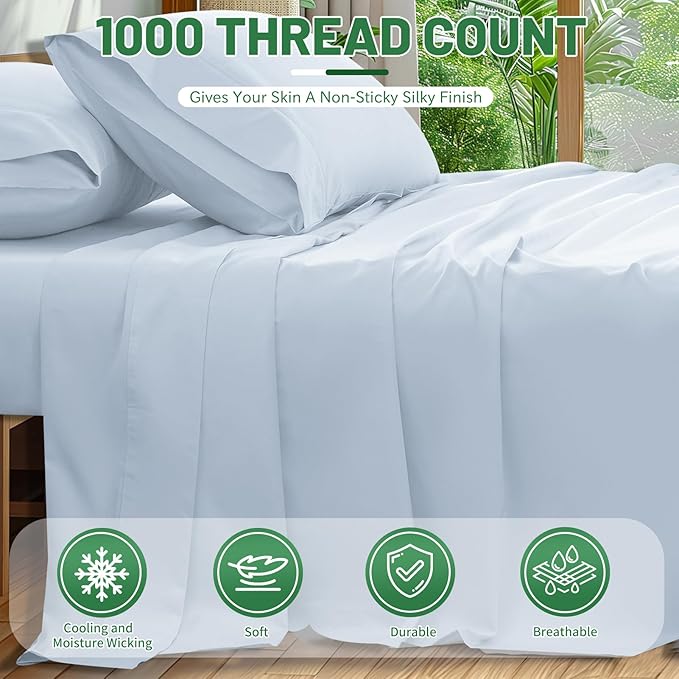 1000 Thread Count Egyptian Cotton Sheets Queen Size Set Sateen Weave Soft - Image 2