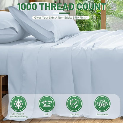 1000 Thread Count Egyptian Cotton Sheets Queen Size Set Sateen Weave Soft - Image 2