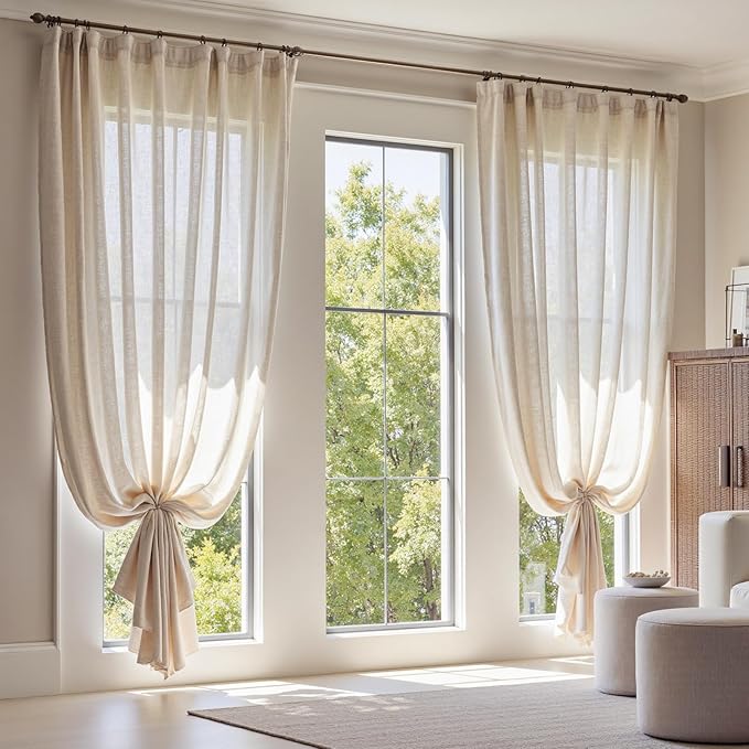 jinchan Linen Curtains 120 Inch Length 2 Panels Set Window Curtains - Image 8