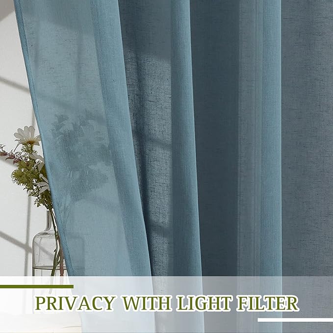 NICETOWN Linen Sheer Curtains for Bedroom, Grommet Semi Sheer Window Drapes - Image 5